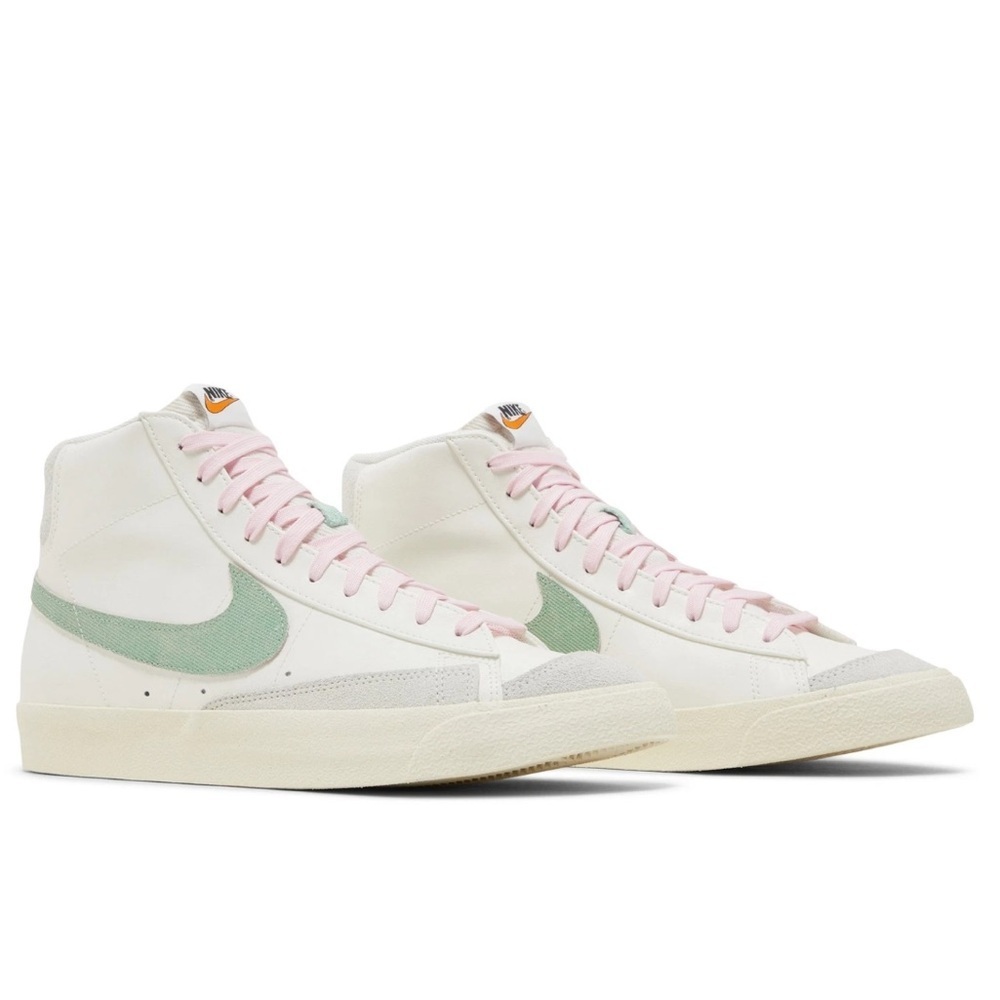 Nike Blazer Mid '77 Vintage White with Mint Swoosh and Pink Laces- 9.5 m / 11 wm